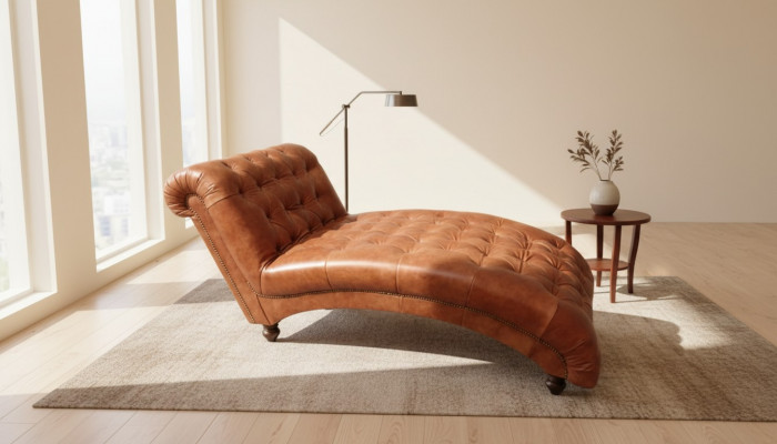 Chesterfield Braun Chaiselongue Miwwel Liege Wunnzëmmer Modern