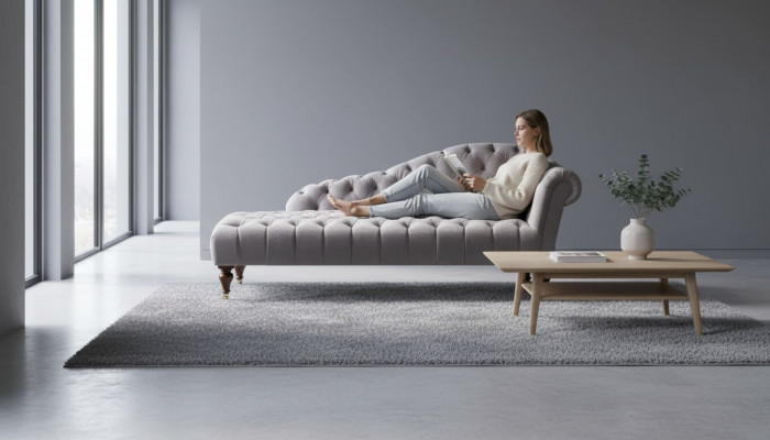 Chaiselongue Klassesch Mëbler Beige Wunnzëmmer Sofa Stoff Chesterfield