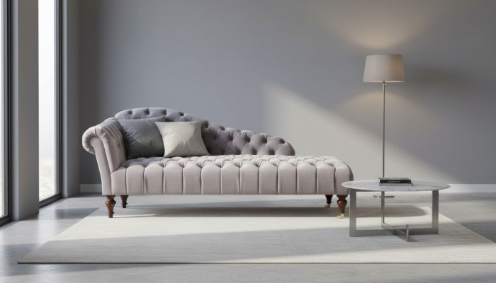 Chaiselongue Klassesch Mëbler Beige Wunnzëmmer Sofa Stoff Chesterfield