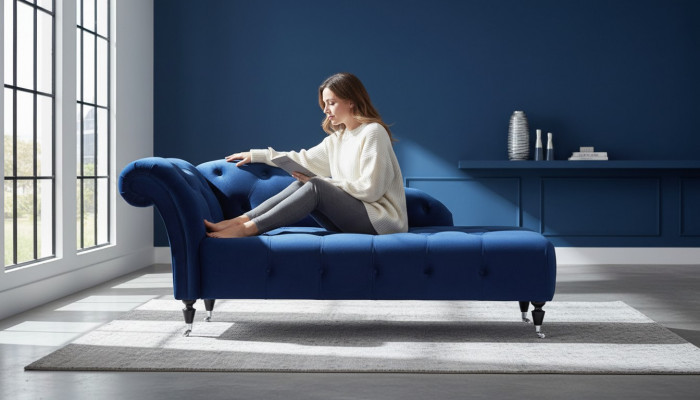 Elegant Chesterfield Liicht mat Knäppercher Samett Chaise Longue Chaiselongue.
