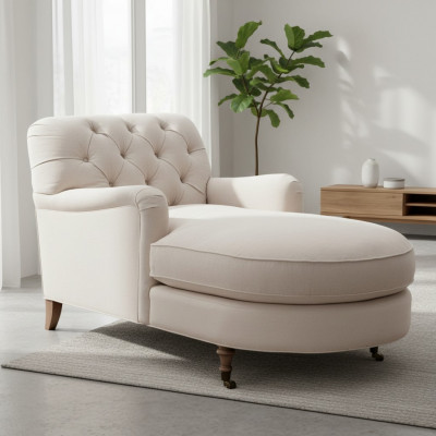 Beige Chaise Longue Chesterfield Miwwelen Lüster Wunnzëmmer Modern