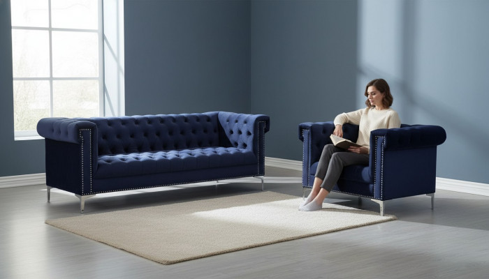 Blo Chesterfield Sofa-Garnitur Couch Kinnekräichblo Couchen Sofa Set Garnituren nei