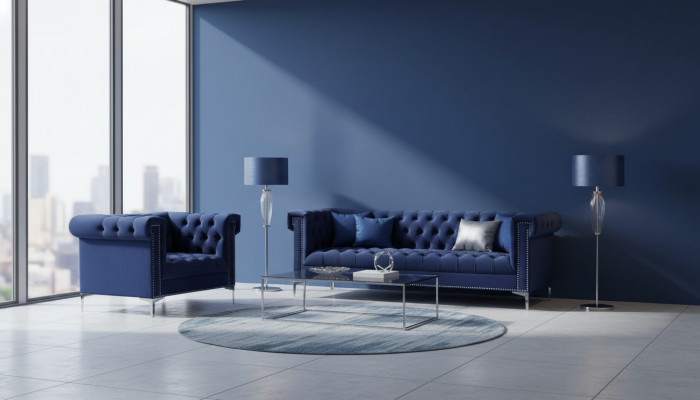 Blo Chesterfield Sofa-Garnitur Couch Kinnekräichblo Couchen Sofa Set Garnituren nei