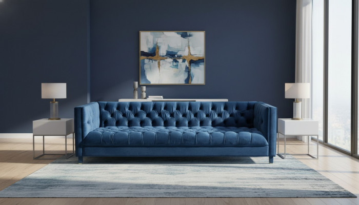 Blo Chesterfield Textil Modern Design Stoff Kreativ Miwwelen Neit Wunnzëmmer Sofa