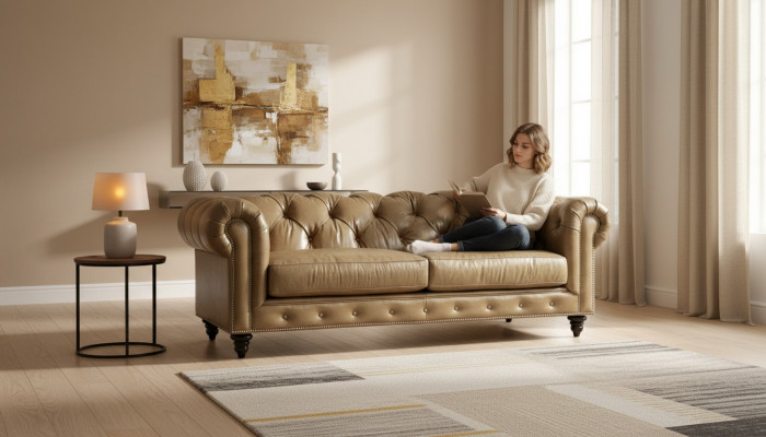 Hellbrong dräisëtzegen Lieder Chesterfield Wunnzëmmer Design Sofa Chesterfield Nei