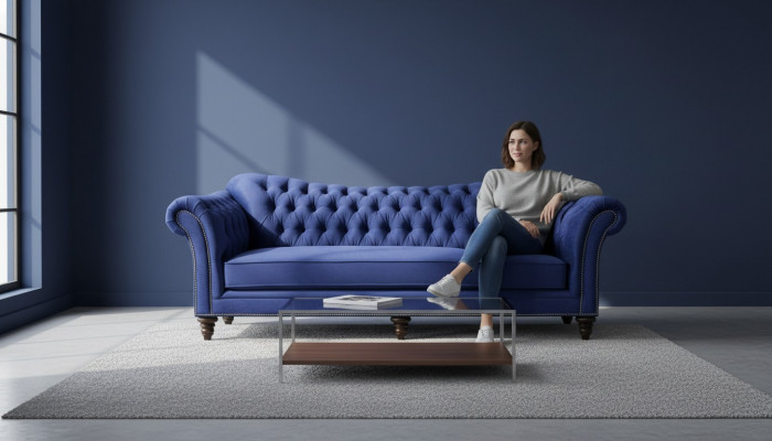 Blo Chesterfield Wunnzëmmer Modern Design Canapéen Sofa Designer Miwwelen Stoff