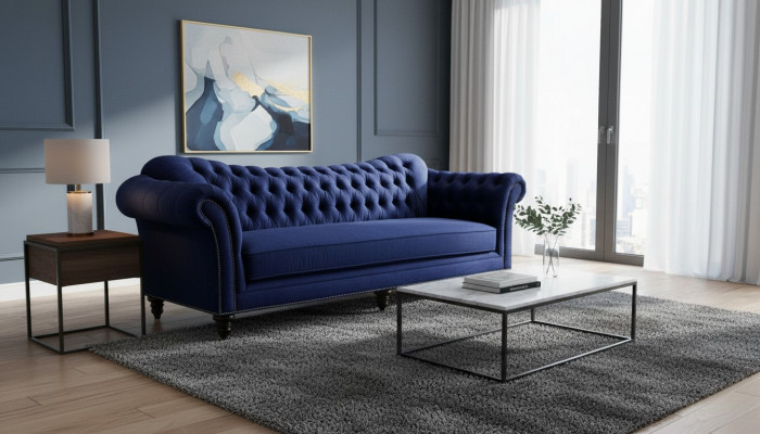 Blo Chesterfield Wunnzëmmer Modern Design Canapéen Sofa Designer Miwwelen Stoff