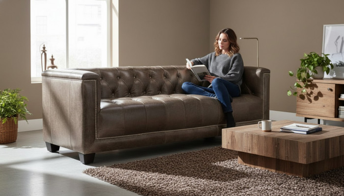 Braun Dräisëtzer Lieder Chesterfield Wohnzimmer Modern Design Couchen Sofa Nei