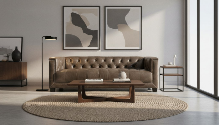 Braun Dräisëtzer Lieder Chesterfield Wohnzimmer Modern Design Couchen Sofa Nei