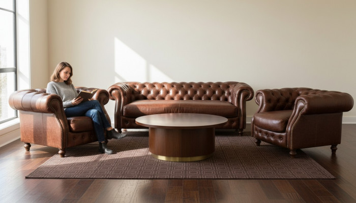 Chesterfield Brun Eckcanapé Canapé Couchage Polster Eckgarnitur Wunnzëmmer