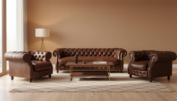 Chesterfield Brun Eckcanapé Canapé Couchage Polster Eckgarnitur Wunnzëmmer