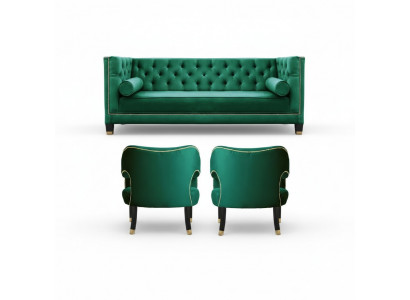 Gréng Chesterfield 2-Sëtzer Textil Modernen Design Kreativ Miwwelen Sofa Set Stoff