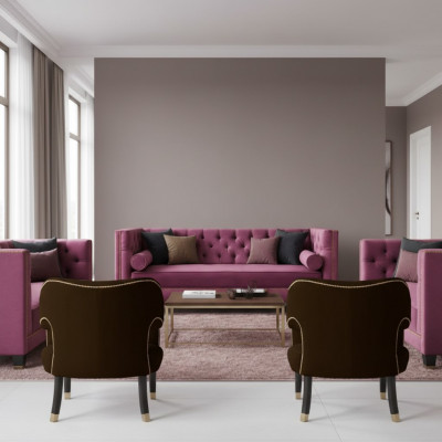 Rosa Chesterfield 2Sëtzschwaarz Textil Modern Design Luxus Miwwelen Sofa Set Nei