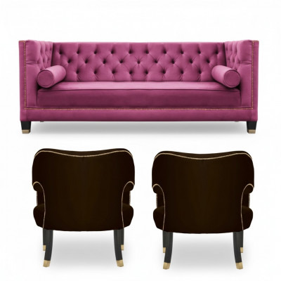 Rosa Chesterfield 2Sëtzschwaarz Textil Modern Design Luxus Miwwelen Sofa Set Nei