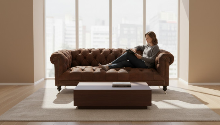 Brong dräisiichter Chesterfield Modern Design Lieder Sofa Design Miwwelen Samt Stoff