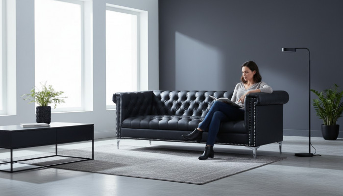 Schwaarzen Dräisëtzer Chesterfield Modern Design Couchen Lieder Canapé Designer Miwwelen