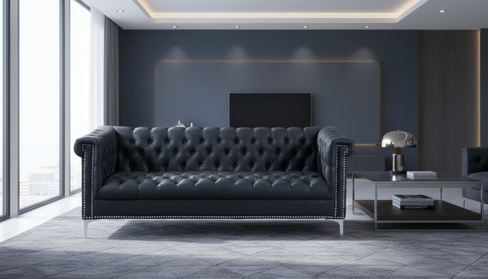 Schwaarzen Dräisëtzer Chesterfield Modern Design Couchen Lieder Canapé Designer Miwwelen