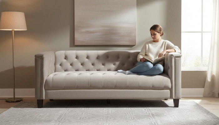 Hellgréng Dräisëtzer Textil Chesterfield Wunnzëmmer Modern Design Canapé Sofa