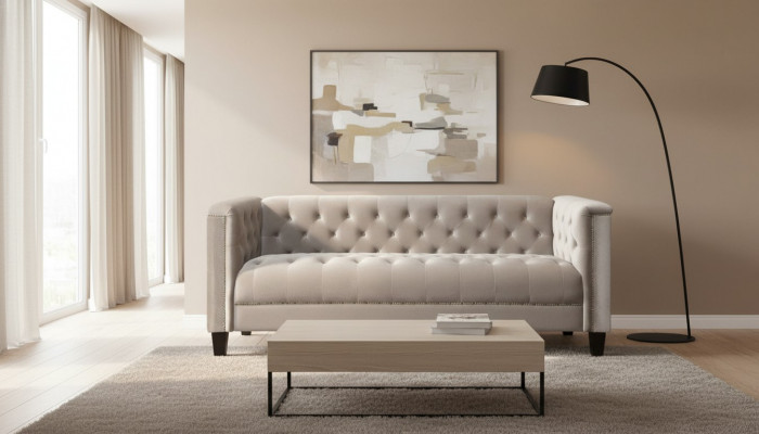 Hellgréng Dräisëtzer Textil Chesterfield Wunnzëmmer Modern Design Canapé Sofa