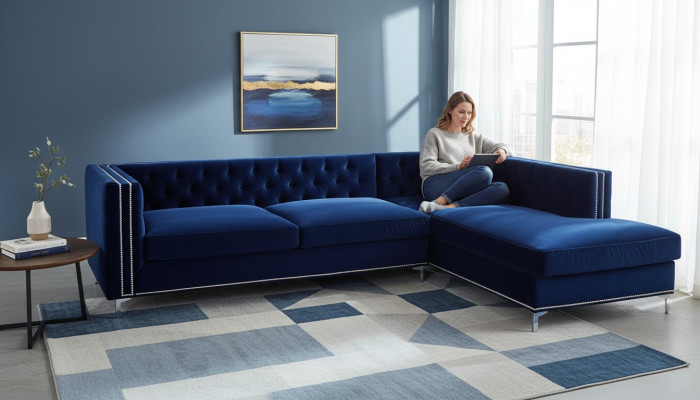 Ecksofa Blo Wunnlandschaft xxl Miwwelen Design Canapé Eckgarnitur Polster grouss Chesterfield
