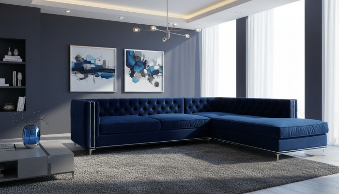 Ecksofa Blo Wunnlandschaft xxl Miwwelen Design Canapé Eckgarnitur Polster grouss Chesterfield
