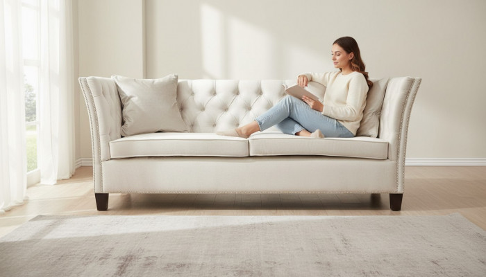 Chesterfield Zweesëtzer Hellgro Stoft Wunnzëmmer Design Polstersofa Kreativ