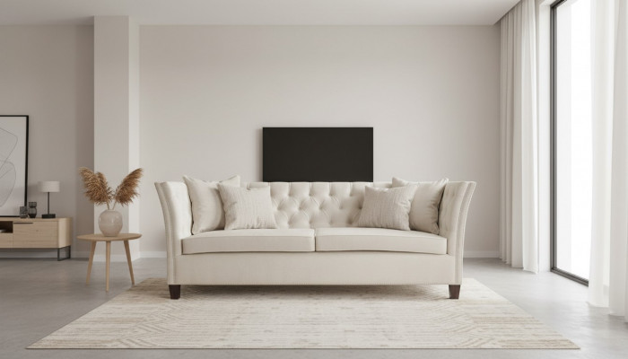 Chesterfield Zweesëtzer Hellgro Stoft Wunnzëmmer Design Polstersofa Kreativ