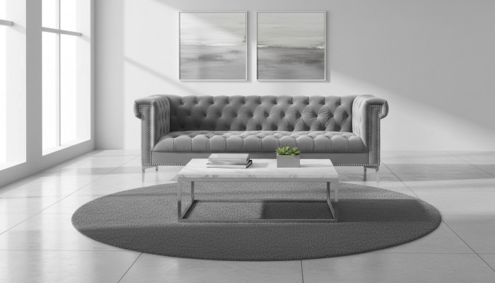 Grou Chesterfield Dräisëtzer Stoff Wunnzëmmer Design Canapéë Polstersofaen Nei