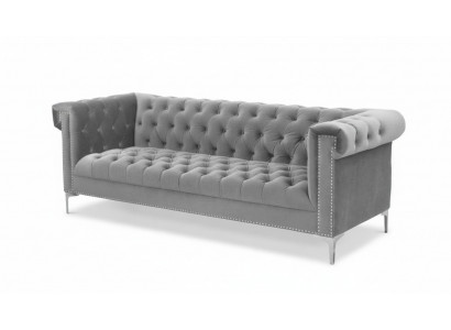 Grou Chesterfield Dräisëtzer Stoff Wunnzëmmer Design Canapéë Polstersofaen Nei