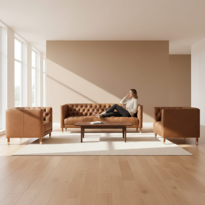 Brong Samt Chesterfield 2 Sesselen Lieder Modern Design Miwwelen Sofa Set Sofen Nei