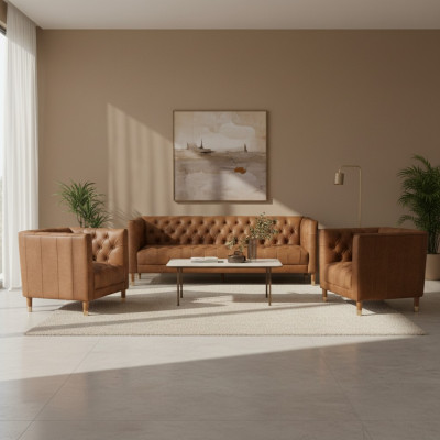 Brong Samt Chesterfield 2 Sesselen Lieder Modern Design Miwwelen Sofa Set Sofen Nei