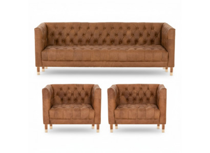 Brong Samt Chesterfield 2 Sesselen Lieder Modern Design Miwwelen Sofa Set Sofen Nei