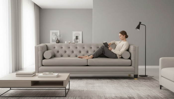Taupe Dräisëtzer Chesterfield Modern Design Canapéen Lieder Sofa Stoff Miwwelen Nei