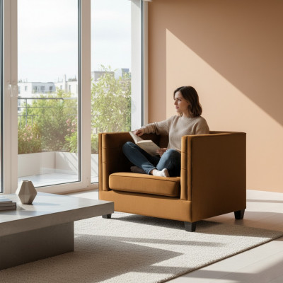 Moderne Sessel Chesterfield Textil Stoff Braun Kreativ Miwwel Wunnzëmmer