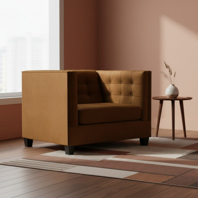 Moderne Sessel Chesterfield Textil Stoff Braun Kreativ Miwwel Wunnzëmmer
