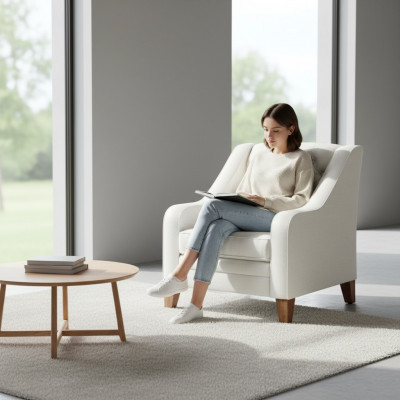 Fotell Textilstoff Wäiss Kreativ Miwwelen Nei Wunnzëmmer Modern Chesterfield