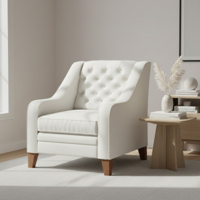 Fotell Textilstoff Wäiss Kreativ Miwwelen Nei Wunnzëmmer Modern Chesterfield