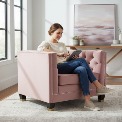 Sessel Chesterfield Textil Stoff Lila Kreativ Miwwelen Nei Wunnzëmmer Modern