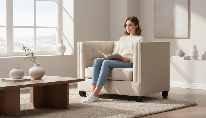 Sessel Modern Chesterfield Stoff Wäiss Kreativ Loft Miwwelen Nei Wunnzëmmer