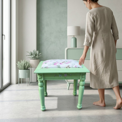 Textil Hocker Sofa Pouf Polster Bäisteelhocker Miwwelhocker Hocker Holz Sëtz Nei