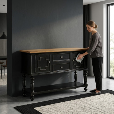 Kommod Anriicht Konsol Holzkascht Garderob Sideboard Design Miwwelen Schwaarz