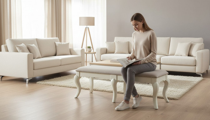 Hocker Sëtz Fernseh Design Polster Fousshocker Klassesch Textil Nei Ottomane