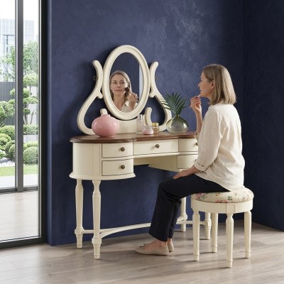 Klassesche Schminktisch Spigel Luxus Konsol Hocker Make-up Dësch Landhaus Nei