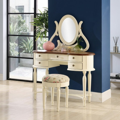 Klassesche Schminktisch Spigel Luxus Konsol Hocker Make-up Dësch Landhaus Nei