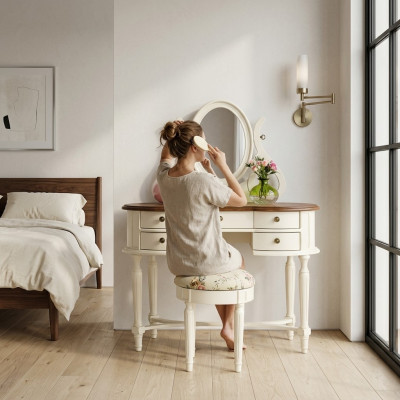 Schminktisch Spigel Hocker Komplett Kommode Schlofzëmmer Landhausméifeler Konsol