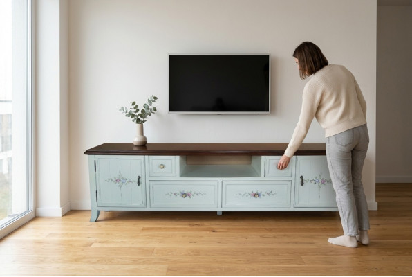 RTV Säitenschaaf Landhausstil klassesche TV-Schaf Lowboard Regal nei Säitenschaafen