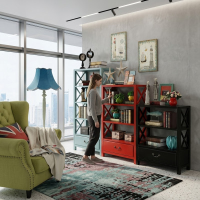 Vitrine Holz Regal Trennwand Designer Holz Regaler Loft Stil Schaf Rot Set