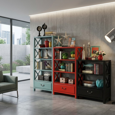 Vitrine Holz Regal Trennwand Designer Holz Regaler Loft Stil Schaf Rot Set