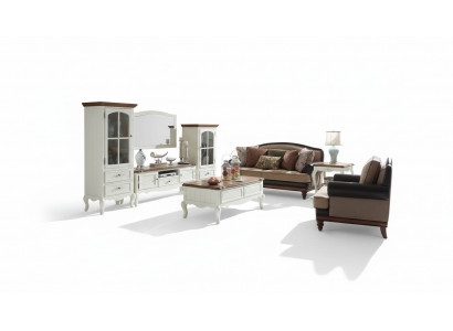 Landhaus Stol Wunnwand Wunnzëmmer Vitrin Sideboard RTV Holz Schaf Miwwelen 3tlg