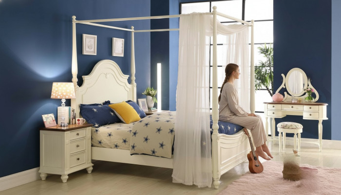 Himmelbett Bett 3tlg. Set Schlofzëmmer Better 3tlg Set Landhausmiwwel Nuetsdësch